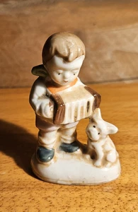 Boy Playing Accordian With Dog at His Feet Made In Japan - Picture 1 of 6