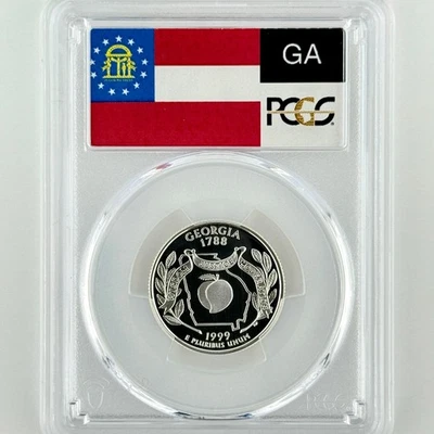 Georgia Silver Quarter PR 70 DCAM PCGS 1999 Best Top Grade 25c GA State Flag - Image 1 of 4