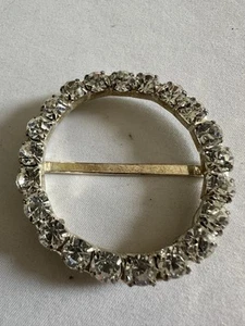 Vintage Rhinestone Belt Buckle Or Scarf Slide Silver Tone - Picture 1 of 5