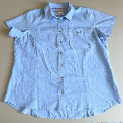 Camisa de trabajo Orvis Tech Chambray manga corta azul con botones talla XL USADA EN EXCELENTE ESTADO Foto 1 de 4