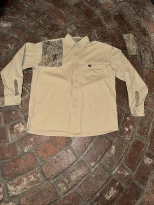 VTG 90’s Mossy Oak L/S Shooter Shirt With Camo Shoulder Patch & Accents Size L - Image 1 of 4