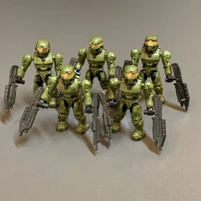 5x HALO MEGA BLOKS GREEN UNSC SPARTAN MARK IV MINI FIGURE &10 Guns Toys Gift #B - Image 1 of 4
