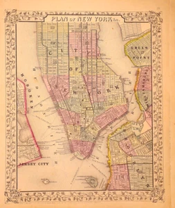 1866 Map ~ PLAN of NEW YORK CITY, NY Created by S. Augustus Mitchell (11x14)-#03 - Picture 1 of 3