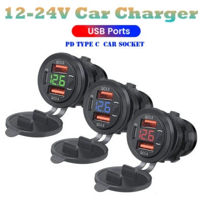 12V QC 3.0 PD USB Auto KFZ Steckdose Dual USB Ladegerät Buchse Dose KFZ Einbau - Bild 1 von 4