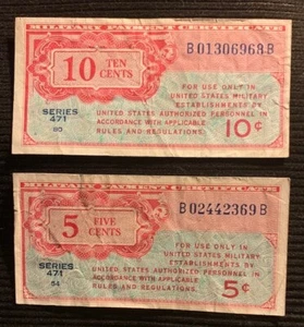 MPC Series 471 5¢ & 10 CENTS 1947 Circulated Military Currency Ppd USA - Picture 1 of 2