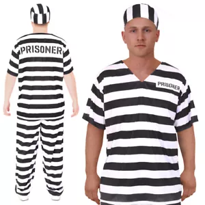 DISFRAZ DE PRISIONERO ADULTOS BLANCO Y NEGRO UNISEX TRAJE DE DESPEDIDA DE SOLTERO DE HALLOWEEN DISFRACES - Imagen 1 de 8