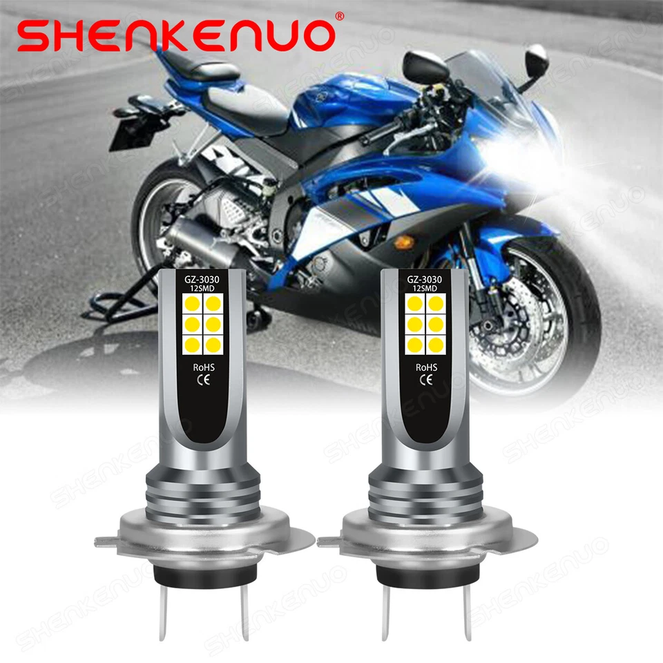 Qty 2 H7 LED Headlight Bulbs Lamp 6000K CG For Yamaha FZ6 2004 2005-2008 2009 - Image 1 of 4