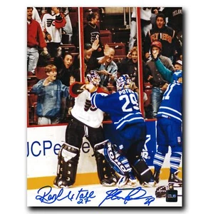 Felix Potvin and Ron Hextall Dual Autographed Fight Close-Up 8x10 Photo - Picture 1 of 1