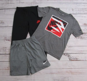 Lot Of 3 Nike Boys Youth Clothes Black Joggers Gray Shorts T-Shirt Sizes 6, 7, S - Picture 1 of 16