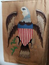 Vintage Large Americana Eagle Burlap Art Wall Hanging,34" x 46",Homemade?Salvage