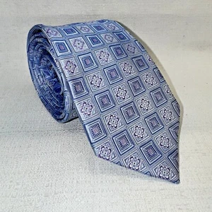 Corbata de seda pesada tejida floral geométrica púrpura azul plata BACHRACH - Imagen 1 de 4