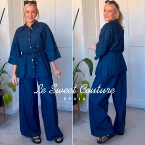 ZARA WOMAN NWT SS25 DARK INDIGO LINEN DRAWSTRING SHIRT ALL SIZES 2885/454/443 - Picture 1 of 3