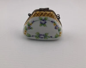 Limoges Blumen Geldbörse Schmuckkästchen ~ Peint Main ~ Limoges Frankreich A.B - Bild 1 von 7
