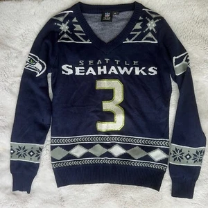 Klew NFL Women's Seattle Seahawks Russell Wilson #3 Glitter Player Sweater - Picture 1 of 8
