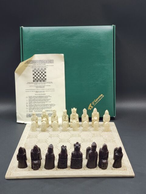 Chess Set - Metal Isle of Lewis Metal Chess Pieces on Inlaid Beechwood –  WorldWise Imports