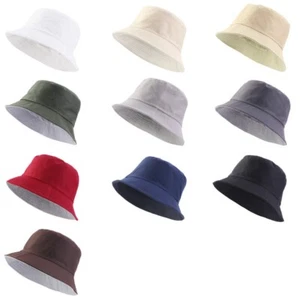 Bucket Hat Double-Sided Wear Outdoor Visor Basin Cap Summer Sun Hat Solid Color - Picture 1 of 22