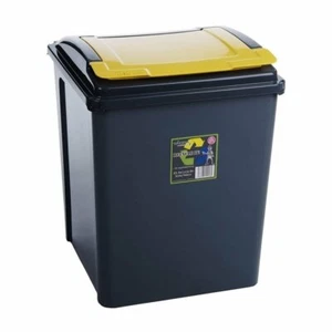 50L Yellow Plastic Recycle Bin & Lid Rubbish Dustbin Kitchen Garden Waste - Picture 1 of 1