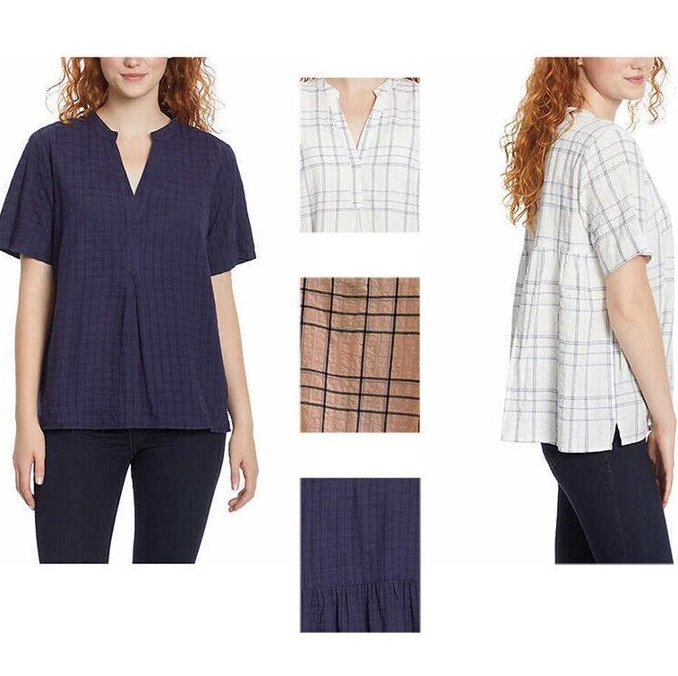 Top relajado para mujer Gloria Vanderbilt cuello en V dobladillo alto bajo manga corta Foto 1 de 1