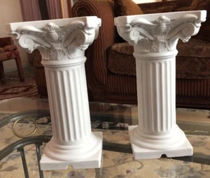 Vintage 1986 Pair Of White Romany Style Column Stands 11” - Picture 1 of 10