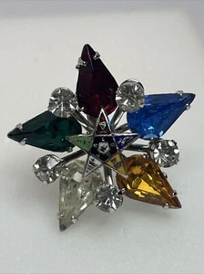 Vintage Masonic Order Of The Eastern Stars Silver Tone & Rhinestones Brooch Pin - Picture 1 of 4