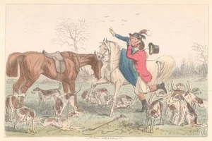 Antigua impresión a color del siglo XIX JOHN LEECH - escena de caza hombre besa mujer - Imagen 1 de 2