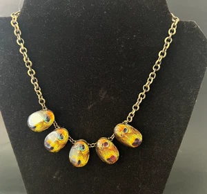 J Crew Peakcock Feather Acrylic Necklace, Adjustable 18" - Picture 1 of 9