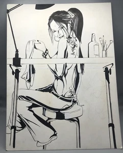 Original Hand Drawn Art Marker and White Paint TATTOO & MAKEUP GIRL 20x15 - Picture 1 of 15