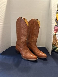 Justin, stivali da cowboy, taglia 7 B, cognac, arancione/marrone, suola in pelle, western - Foto 1 di 16