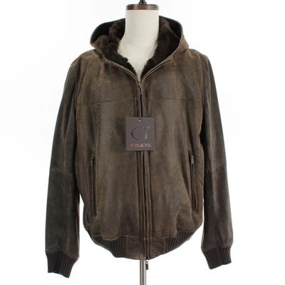 Gimo's NWT Hooded Zip Up Jacket Size 60 (US 50) in Brown Suede Leather - Image 1 of 4