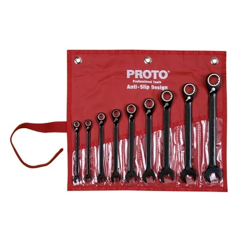 PROTO JSCV-9S Ratcheting Reversible Spline Combination Wrench Set - Black/Chrome