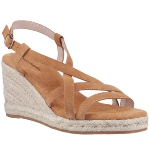 Hush Puppies Jenny Espadrille Wedge Suede Women's Tan Wedges - Picture 1 of 2