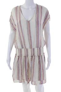 Rails Womens Cap Sleeve V Neck Smocked Striped Mini Dress White Size Medium - Picture 1 of 4