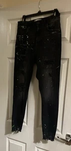 ZARA Women RIPPED SKINNY Stretch JEANS S Uk10 EU 38 With Artistic Paint Splash - Picture 1 of 10