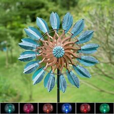 84"Solar LED Metal Wind Spinner Outdoor Garden Patio Stake Yard Kinetic Windmill