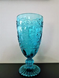 The Pioneer Woman Turquoise Blue Teal Amelia Tea Water 7" Goblet Glass 14 oz. - Picture 1 of 8