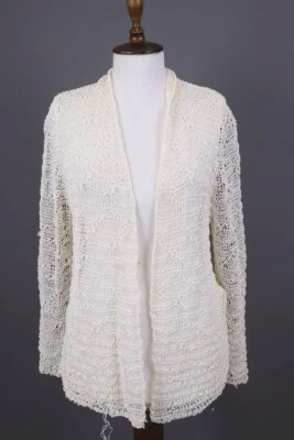 SARAH PACINI White Lagenlook Open Knit Linen Wrap Cape Cardigan Sweater One Size — 第 1/4 张图片
