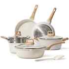 Carote Pots and Pans Set Nonstick, 10 Pcs White Granite Induction Kitchen Cookwa