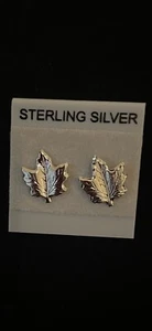 Maple Leaf Stud Earrings, Sterling Silver, Fall Leaves Canada Diamond Cut Shiny - Picture 1 of 8