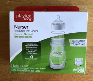 Playtex Baby Nurser Bottles with Drop-Ins Liners 4 Oz, 3 Pk Newborn Slow Flow - Picture 1 of 7