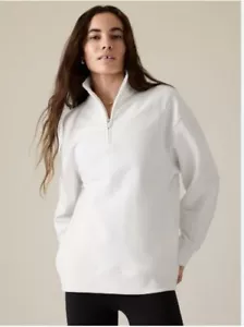 Athleta NWT Women's Forever Fleece 1/4 Zip Sweatshirt Med Color White - Picture 1 of 3