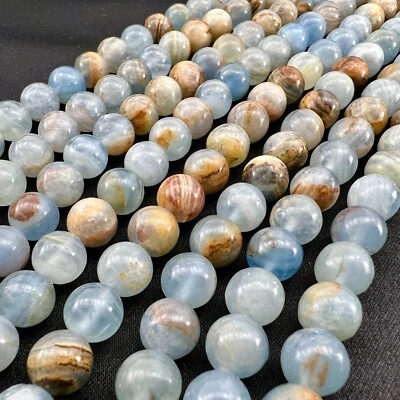 Echte Blauer Calcit   Edelstein 8mm Perlen 39cm Strang Blauer Eiskalkstein  - Bild 1 von 4