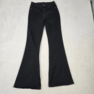Black Jeans Womens Size 4 Flare Bellbottom Stretch Hippie Festival Halloween - Picture 1 of 15