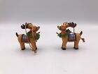 Christmas Tree Ornaments Reindeer with Wreath Set of 2 Ceramic
