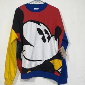 Neu mit Etikett Vintage Mickey Mouse Sweatshirt Farbblock Allover-Druck Rundhalsausschnitt Medium - Bild 1 von 5