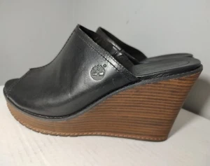 Women's Timberland Earthkeepers Black Leather Wedge Heels Slip Resistant Sz 9 - Picture 1 of 10