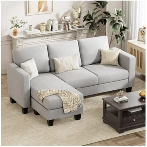 Giantex HW67551SH Gray Convertible Sectional L-Shaped Sofa Couch - 107.5 Inch - Picture 1 of 3