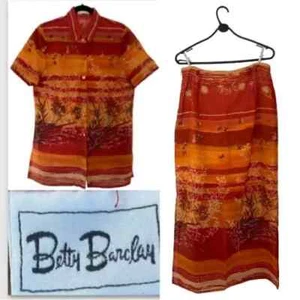 Betty Barclay 2 Piece Set Orange Red Autumn Scene Sunset Colours UK Size 16 - Picture 1 of 12