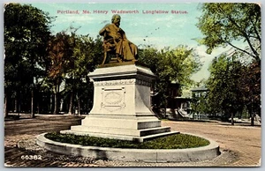 Vtg Portland Maine ME Henry Wadsworth Longfellow Statue 1910s View Postcard - Picture 1 of 2