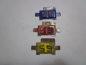 Three 1959 South Dakota Standard Auto License Plate Tabs Yellow/Blue/Orange - Picture 1 of 13