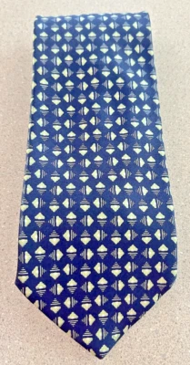 Gravata masculina Brioni azul/verde/branco geométrica cetim seda 3,5 x 62 ~ DESIGNER ITALIANO - Imagem 1 de 4